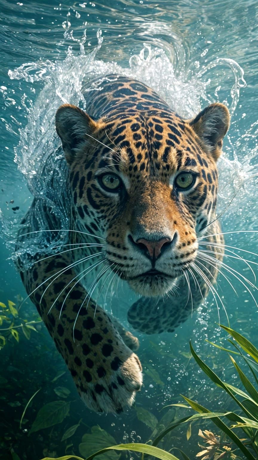 Jaguar Swimming: Hyperrealistic National Geographic Photo