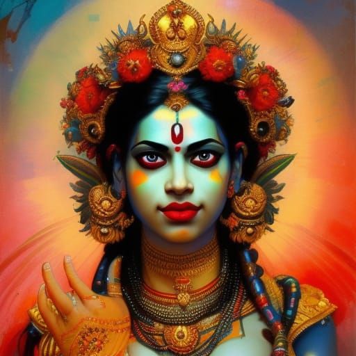 Goddess KALI, a Vibrant Portrait in Triadic Colors