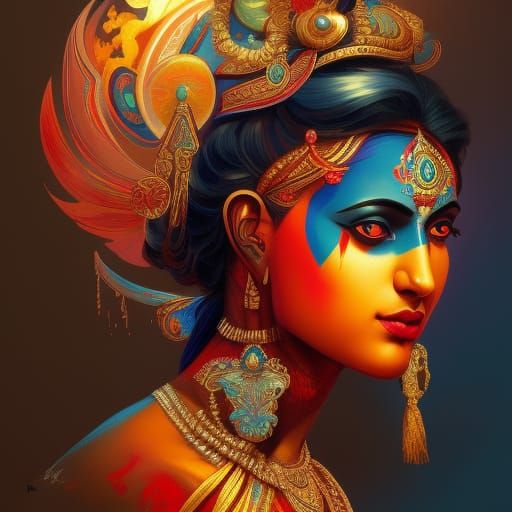 Detailed Portrait of Goddess Kali in Art Nouveau Style