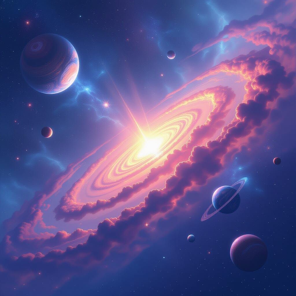 Vibrant Universe of Stars and Planets in Anime Style