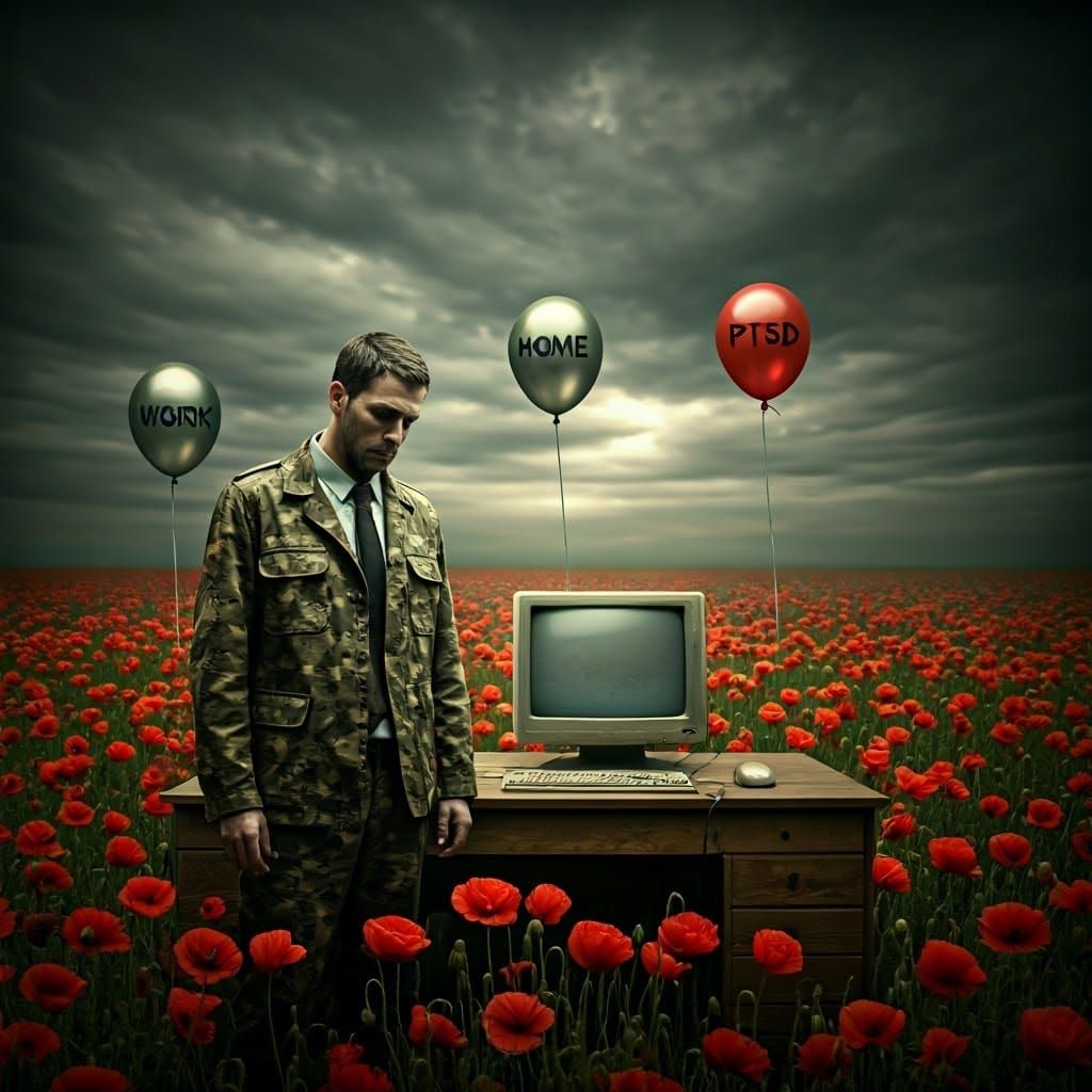 Man Contemplates Normalcy in Haunting Landscape