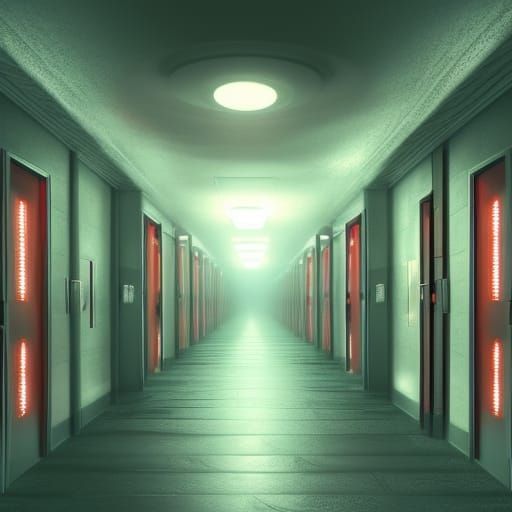 Menacing Monsters Attack in Hospital Hallway, Digital Painti...