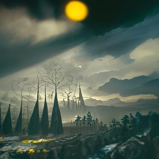 Lights Over Trees in Romantic Style Landscape