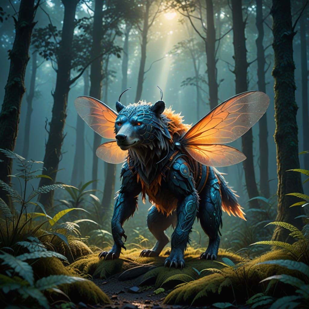 Mystical Forest Creature in Vibrant, Iridescent Colors