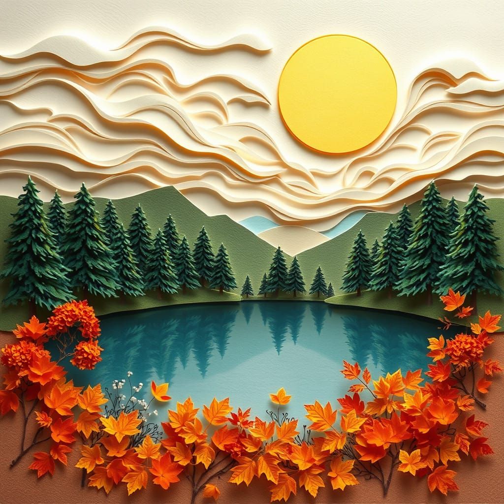 Layered Paper Artwork Depicts Tranquil Autumn Scene