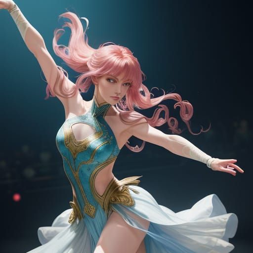 Dancer in Flexibility Pose on Stylized Stage, Realistic Anim...