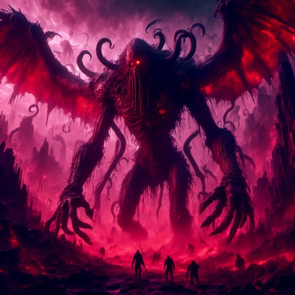 Lovecraftian Kaiju Battle Under Scarlet Moon