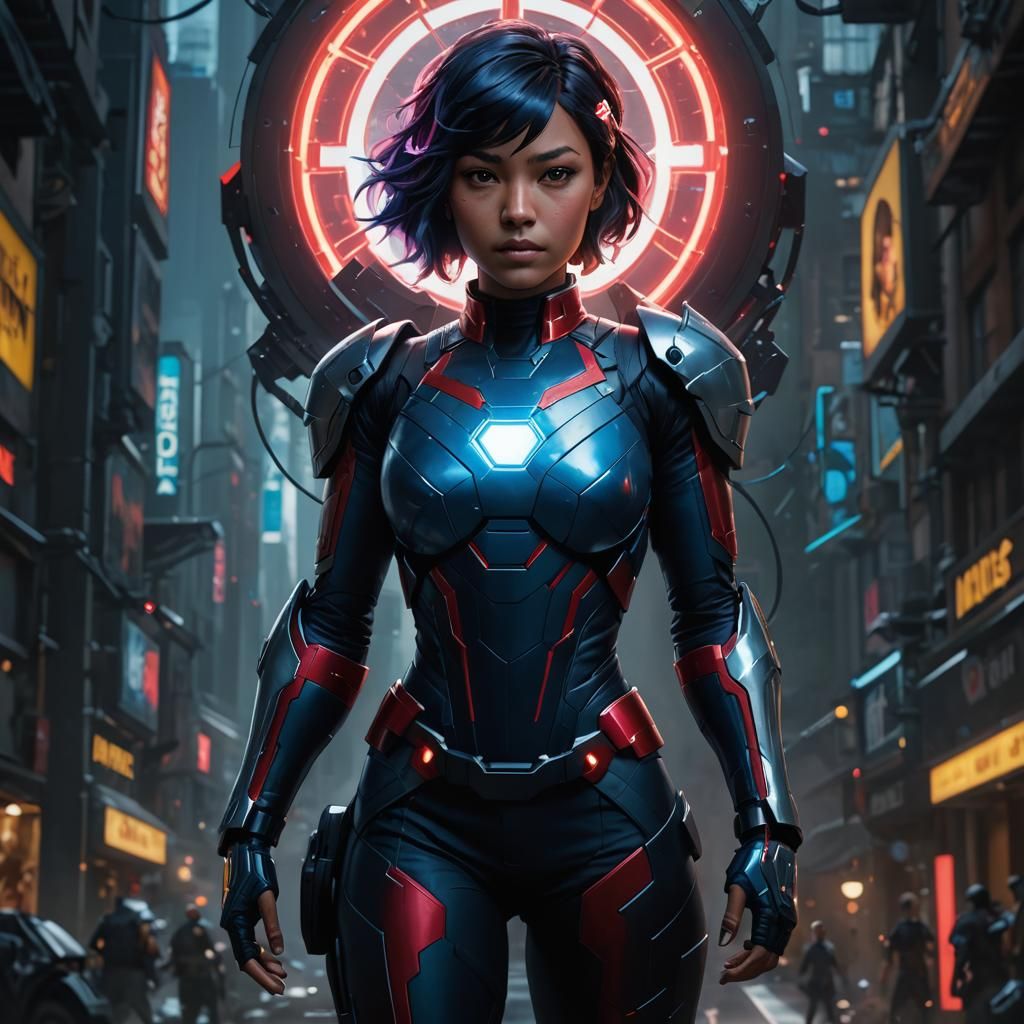 Peni Parker and Mech: Hyperdetailed Splash Art Portrait