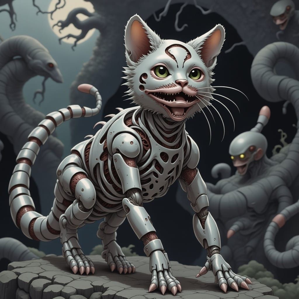 Horrific Kitten-Cyborg Centipede in Ito Style