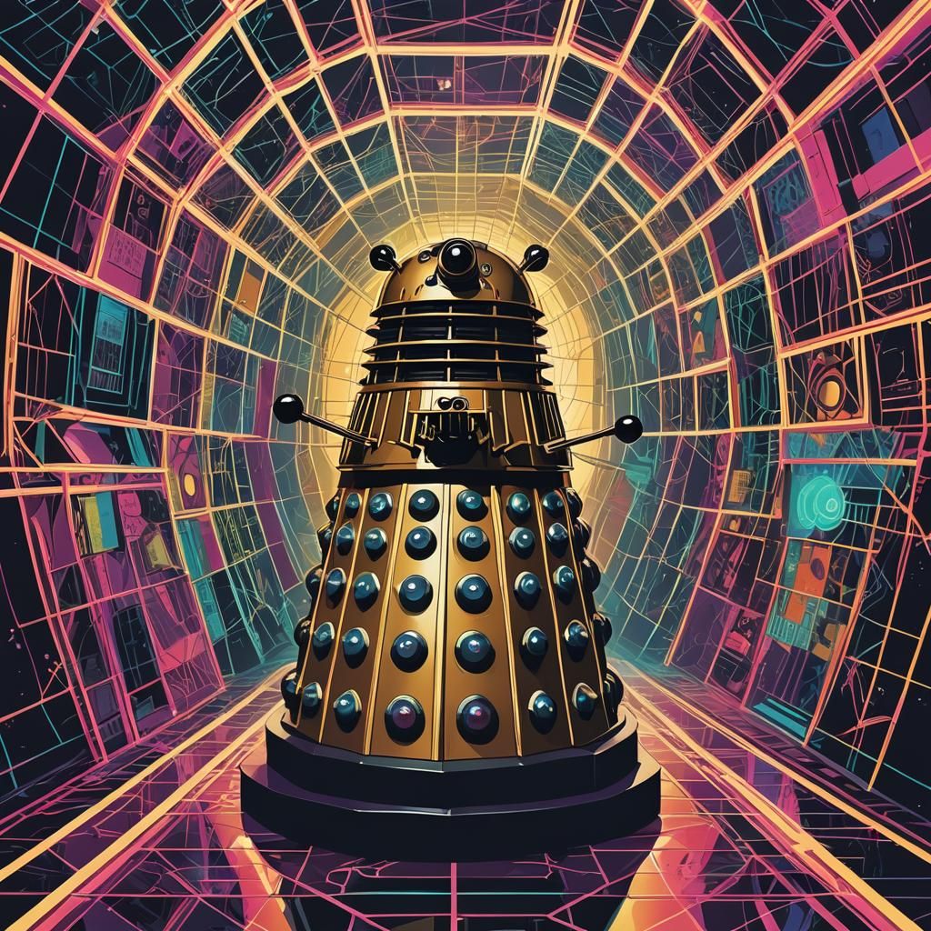 Dalek in Surrealist Digital Art with Neon Lights