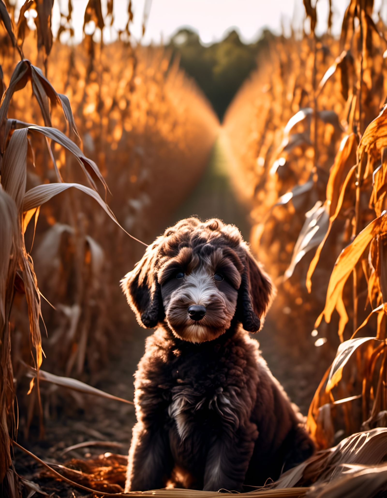 Australian Labradoodle Puppy in Cornfield, Graffiti Art
