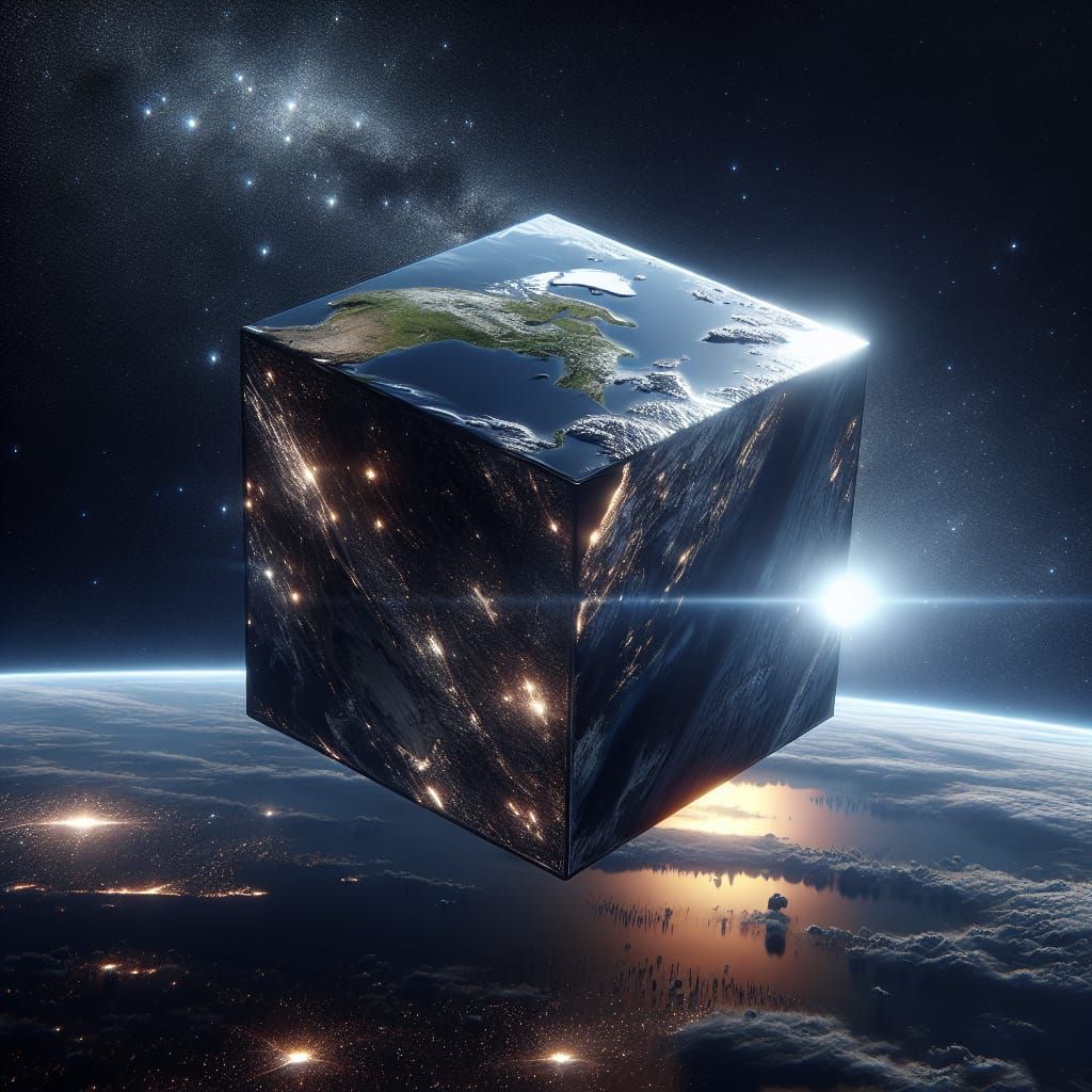 Cube-Shaped World Floating in Space
