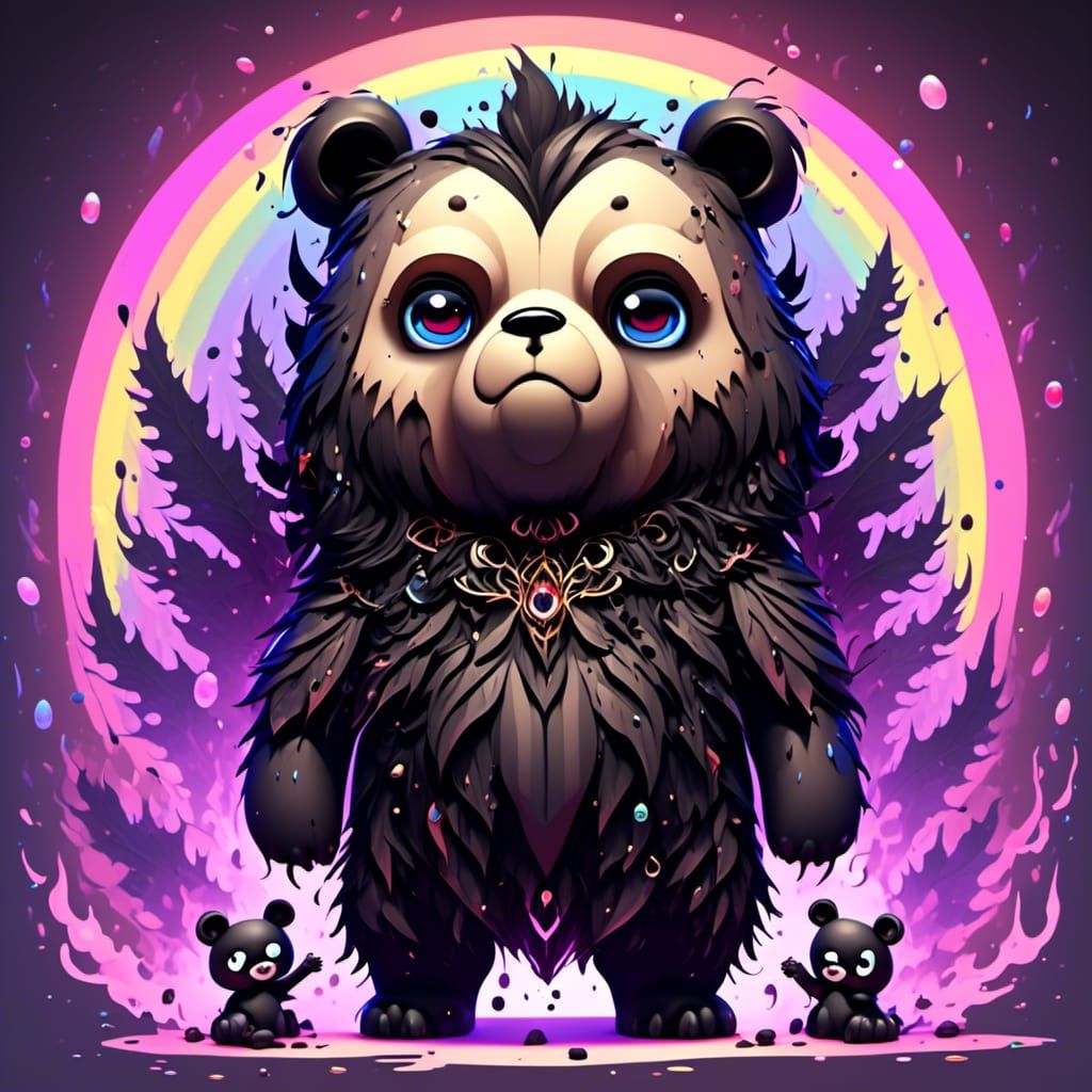 Chibi Goth Bear with Rainbow Eyes