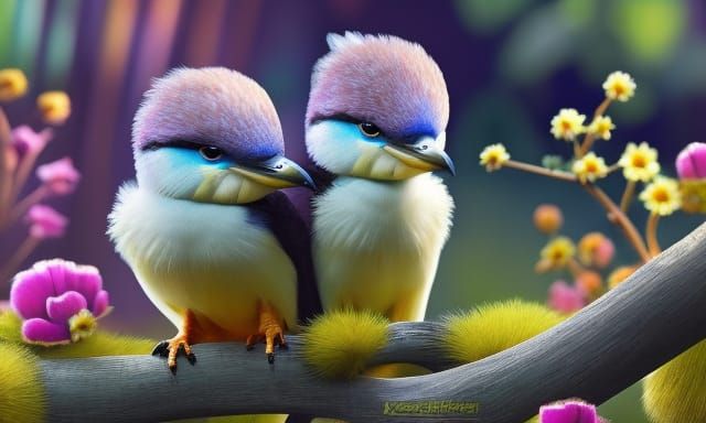 Baby Kookaburras with Australian Flag, Digital Art