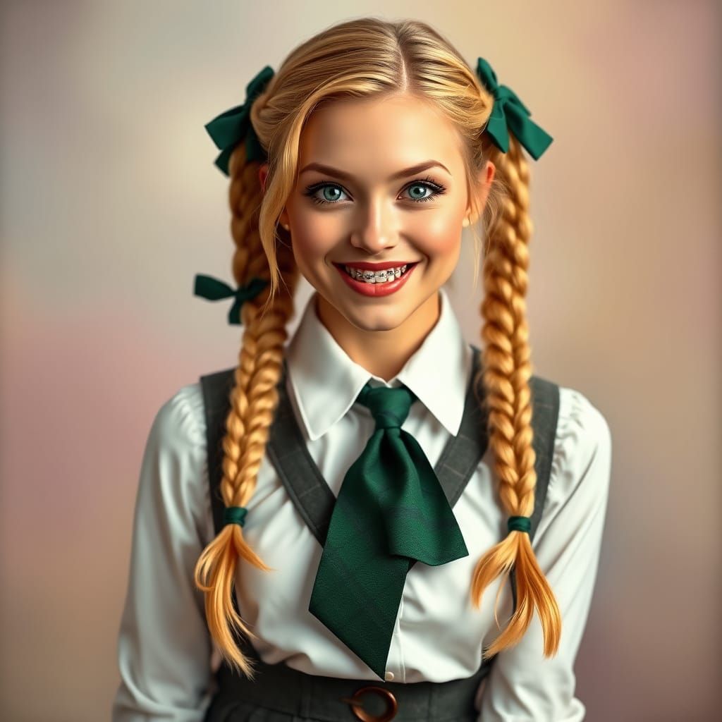 Portrait of a Confident Young Woman in Schoolgirl Attire