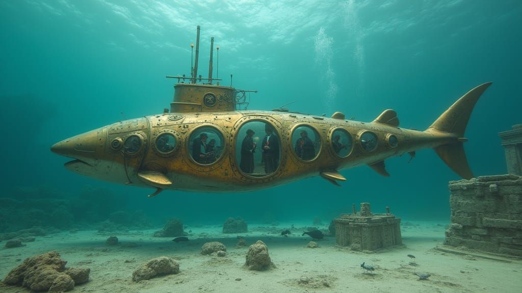 Steampunk Shark Submarine Explores Ancient Greek Ruins