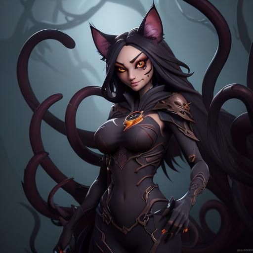 Feline Spider Hybrid with Tentacles: Fantasy Concept Art