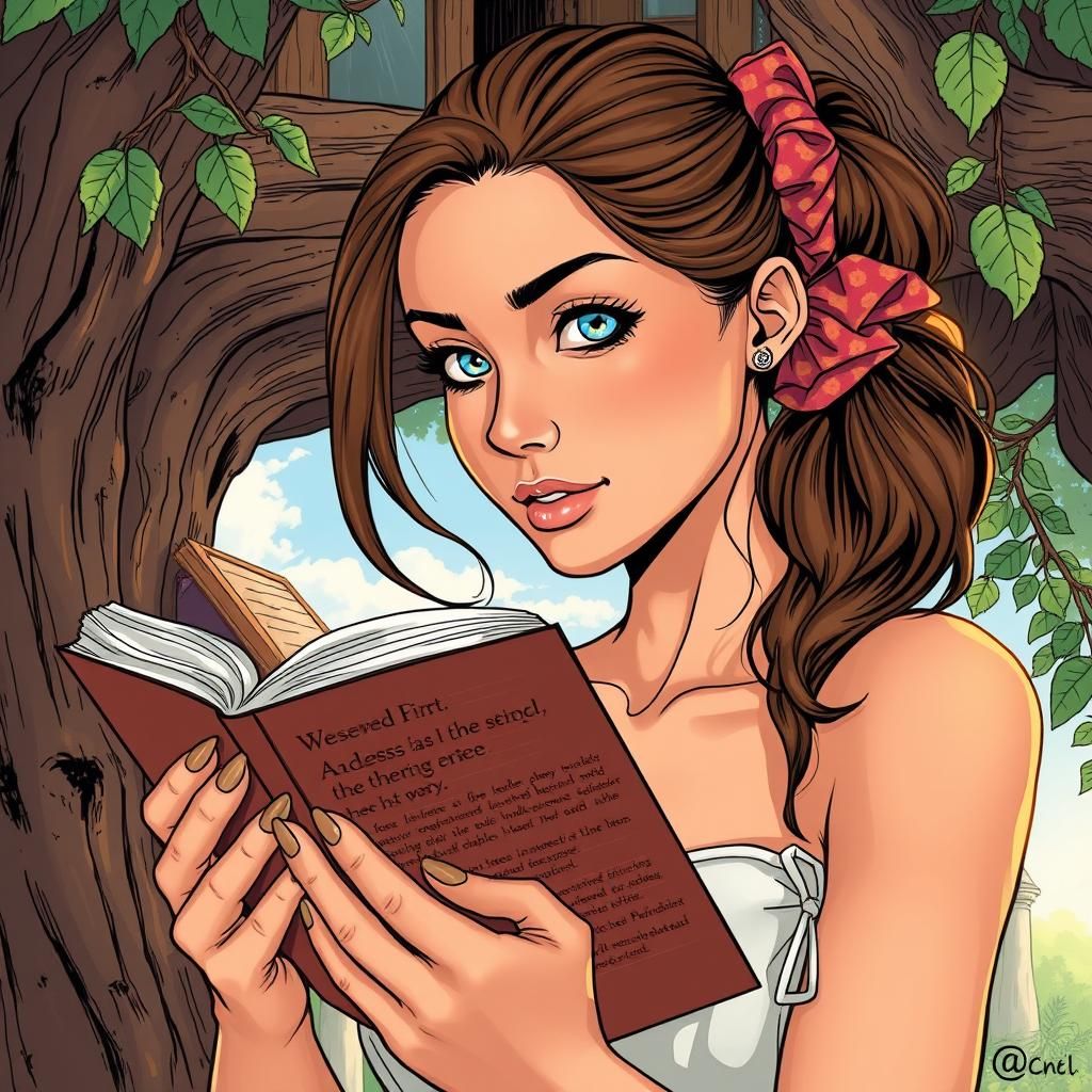 Woman Reading in Treehouse: Comic Book Art