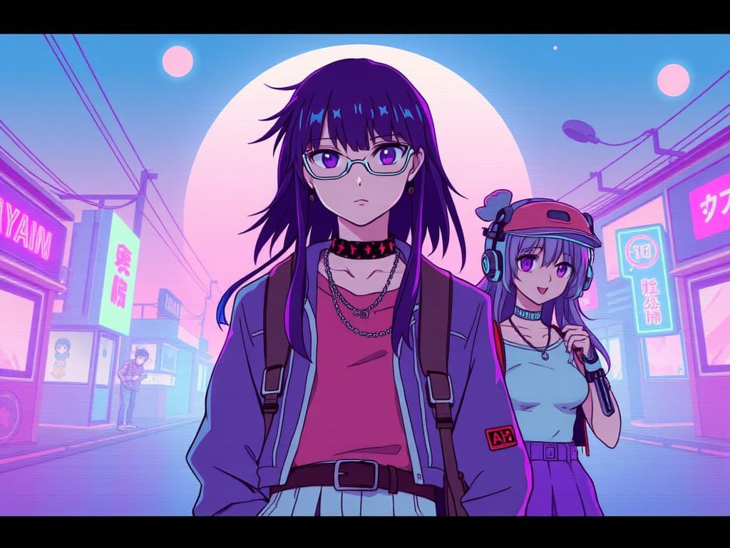 Vaporwave Aesthetic with Japanese Characters and Glitch Art