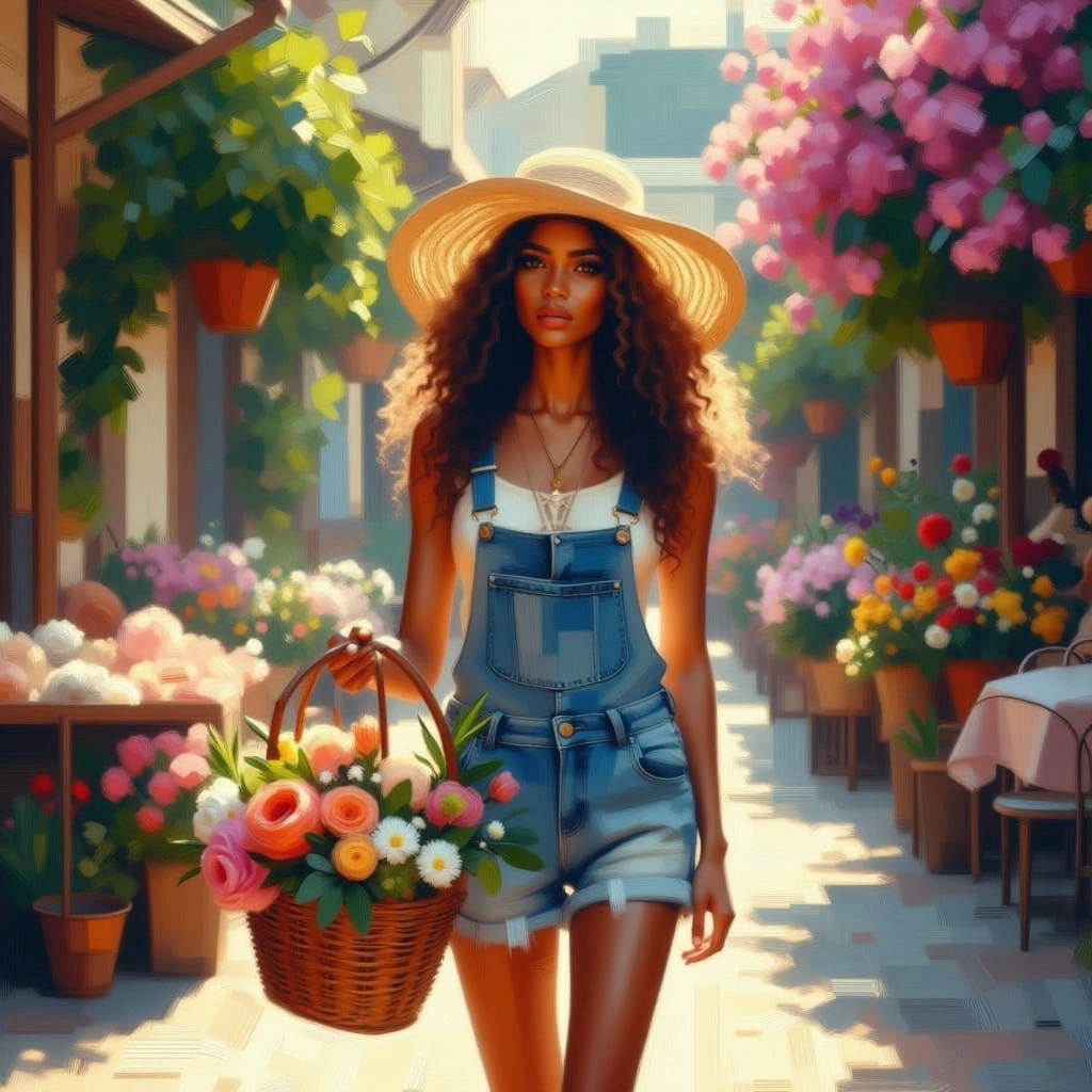 Surreal Mediterranean Flower Market in Vibrant Colors