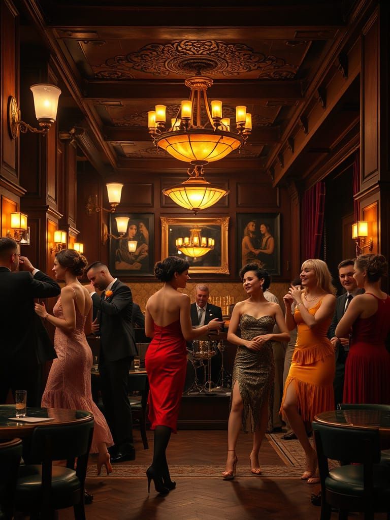 Vibrant 1920s Speakeasy Interior in Art Deco Style