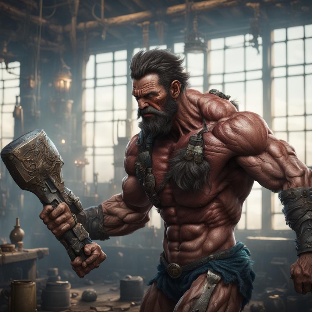 Detailed Matte Painting of Muscular Hairy Figures