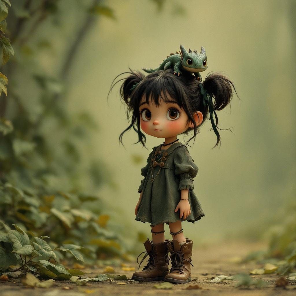 Girl with Dragons in Whimsical Anime Style