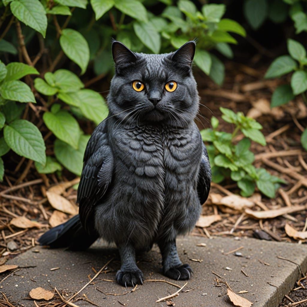 Whimsical Feline Avian Hybrid in Digital Art