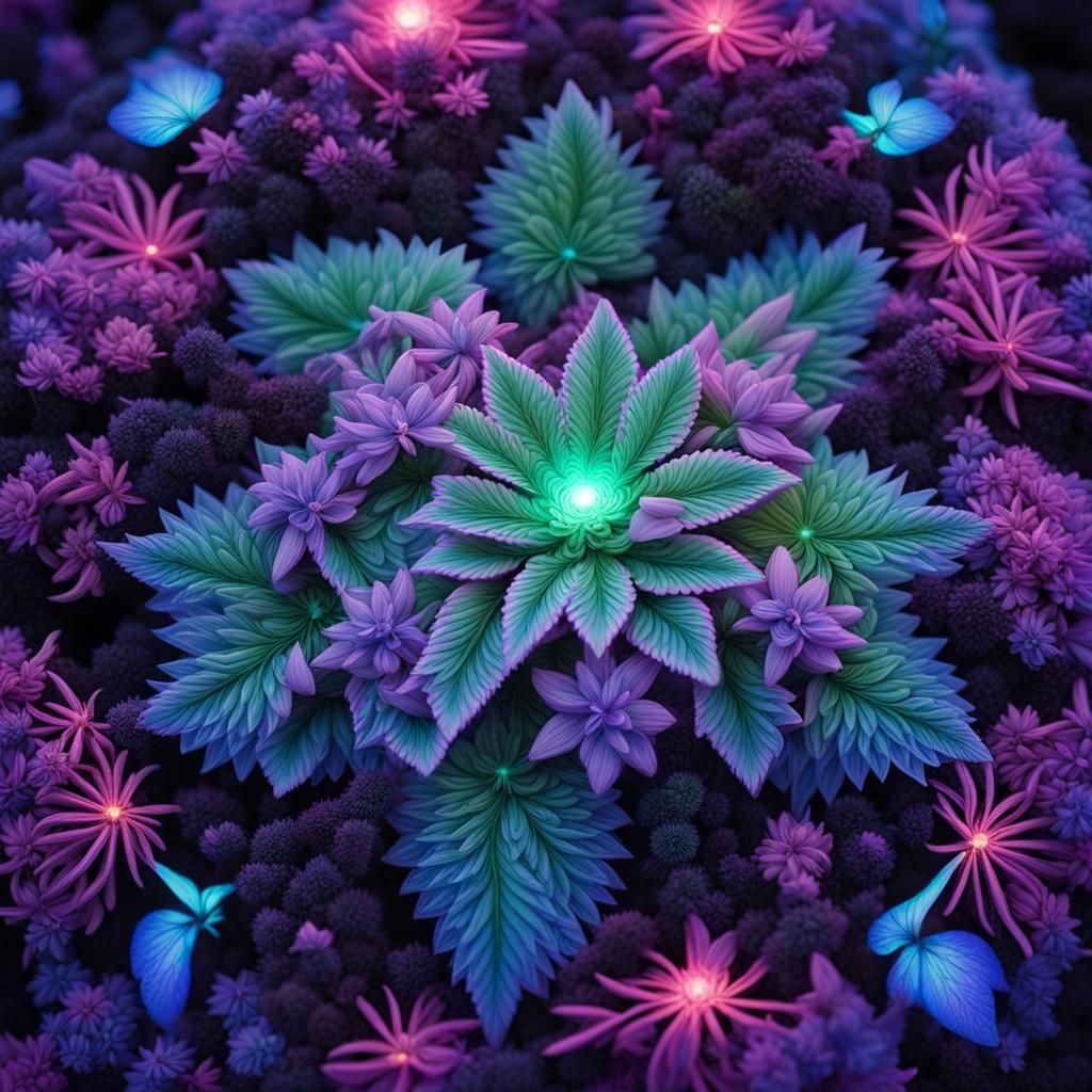 Bioluminescent Marijuana in a Moonlit Secret Garden