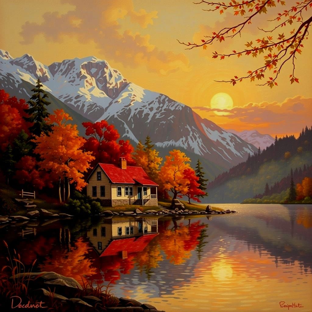 Autumn Mountain Lake Sunset Masterpiece