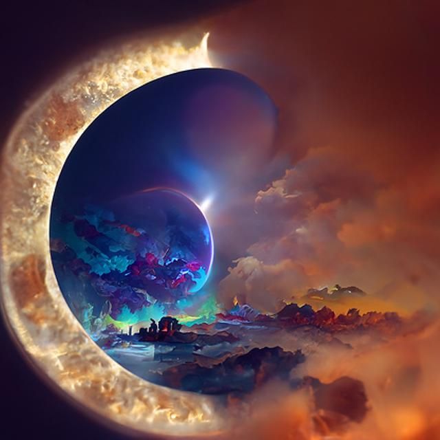 Striking Sun and Moon Eclipse, Digital Painting