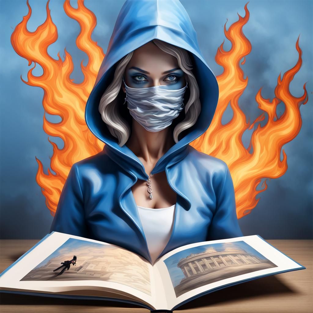 Fiery 3D Flame Portrait of a Burning Robber