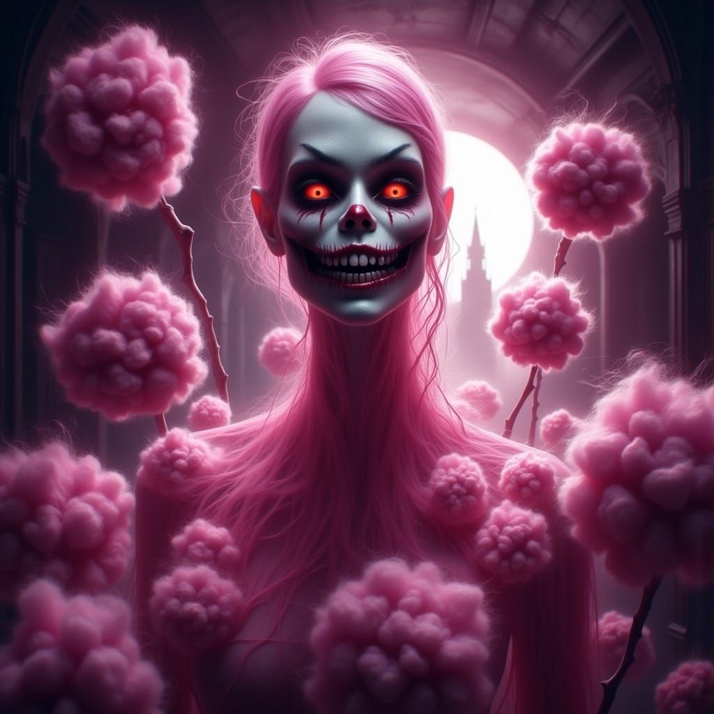 Creepy Macabre Horror with Pink Cotton Balls