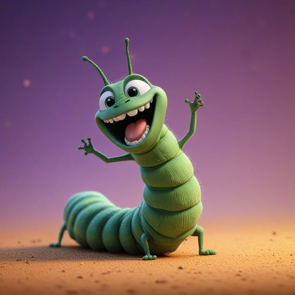 Excited Caterpillar in 3D Digital Art