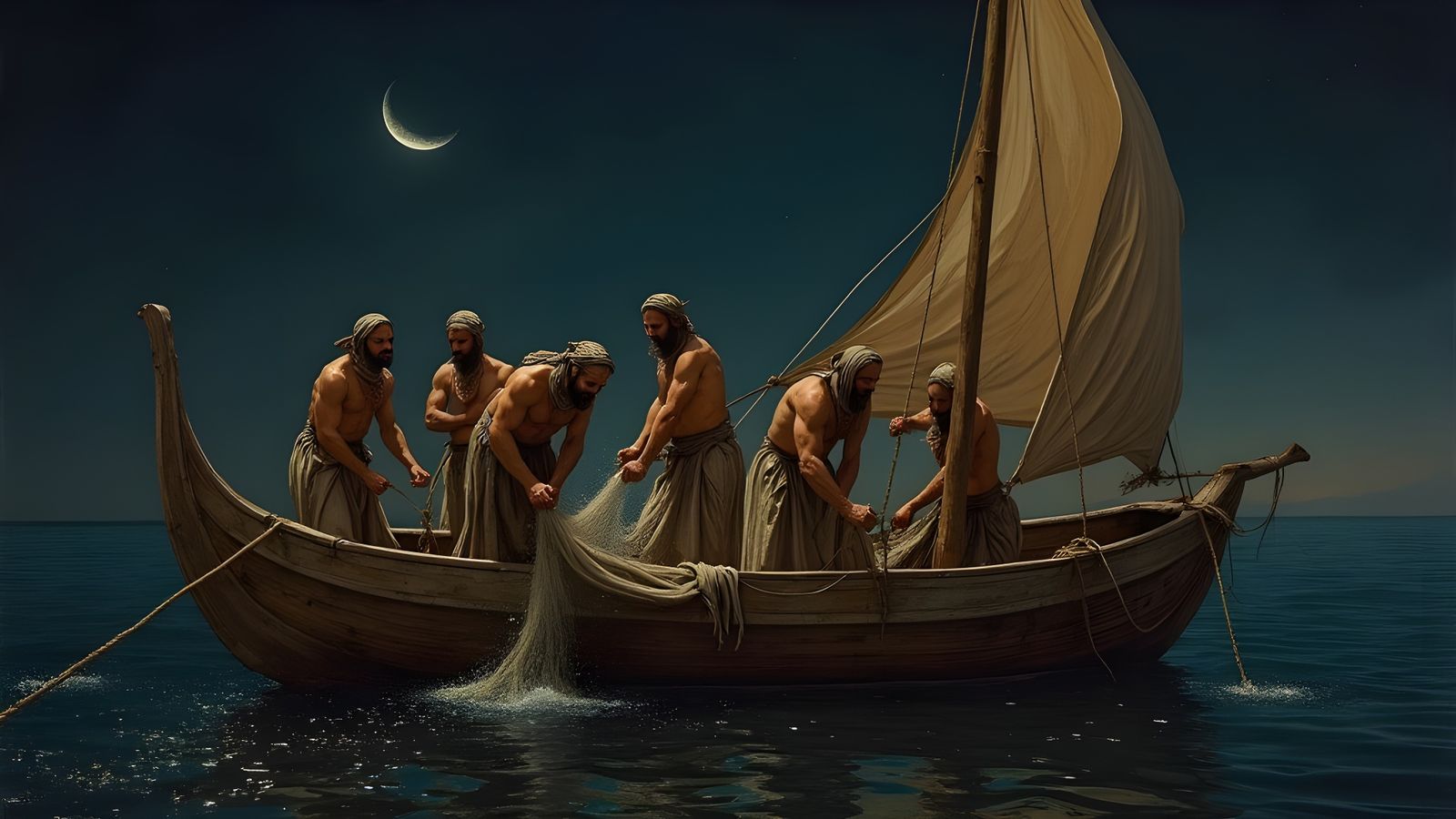 Biblical Fishing Scene on a Still Lake