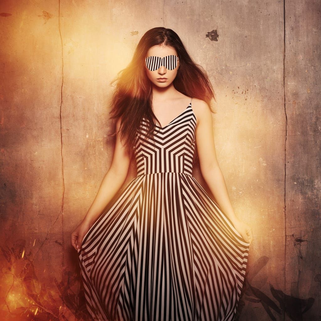 Stunning Liquid Melt Portrait of Young Woman in Striped Atti...