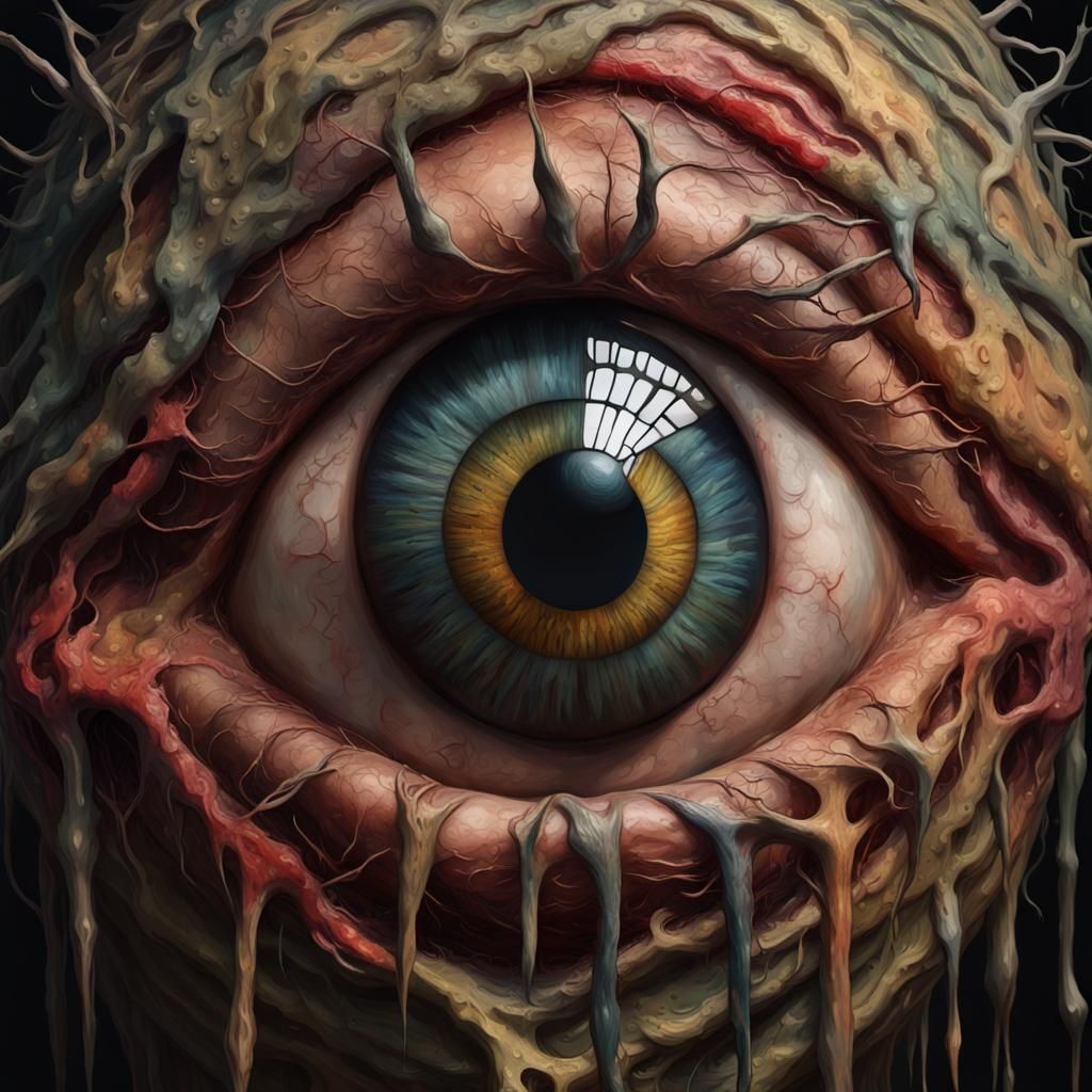Grotesque Eyeball Head in Gothic Impressionist Style