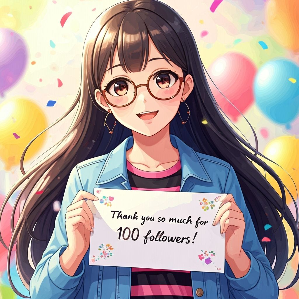 Anime Girl Celebrates 100 Followers with Confetti