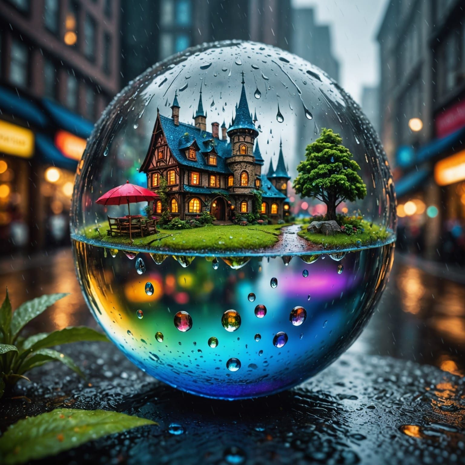Magical Fantasy World Inside a Raindrop: HDR Image