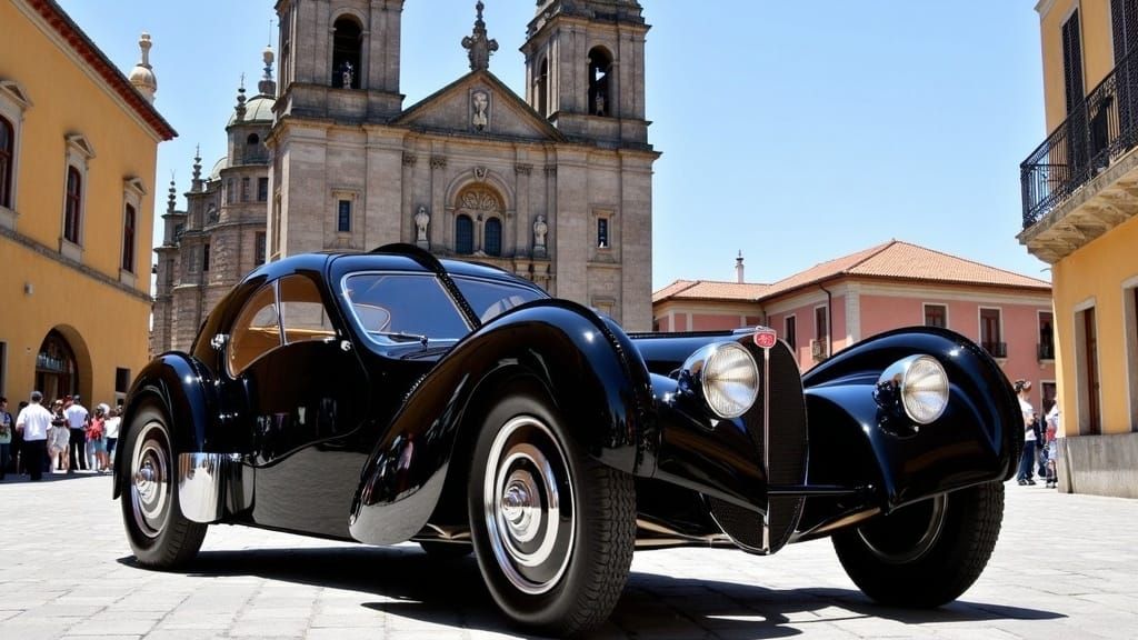 Bugatti Atlantic in Front of Santiago de Compostela Cathedra...