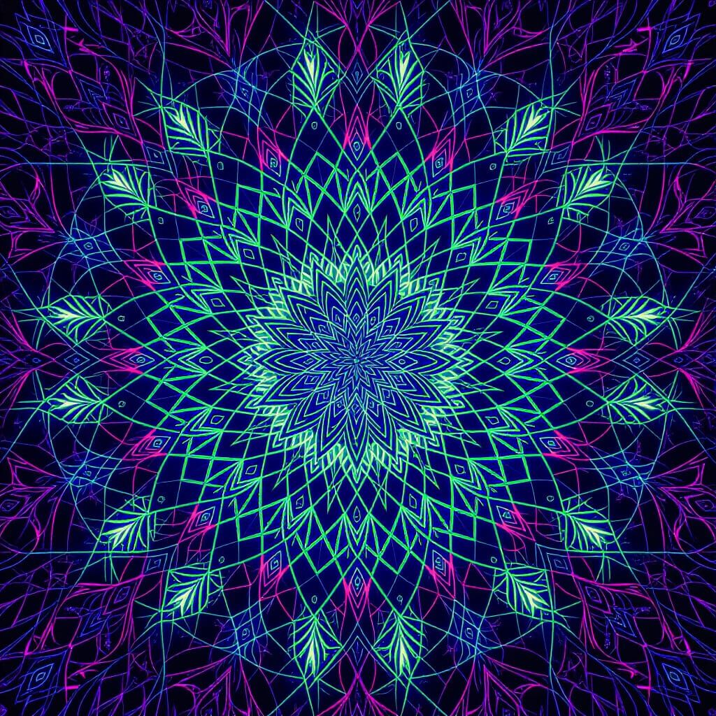 Vibrant Neon Fractal Kaleidoscope in Hyperrealistic HDR