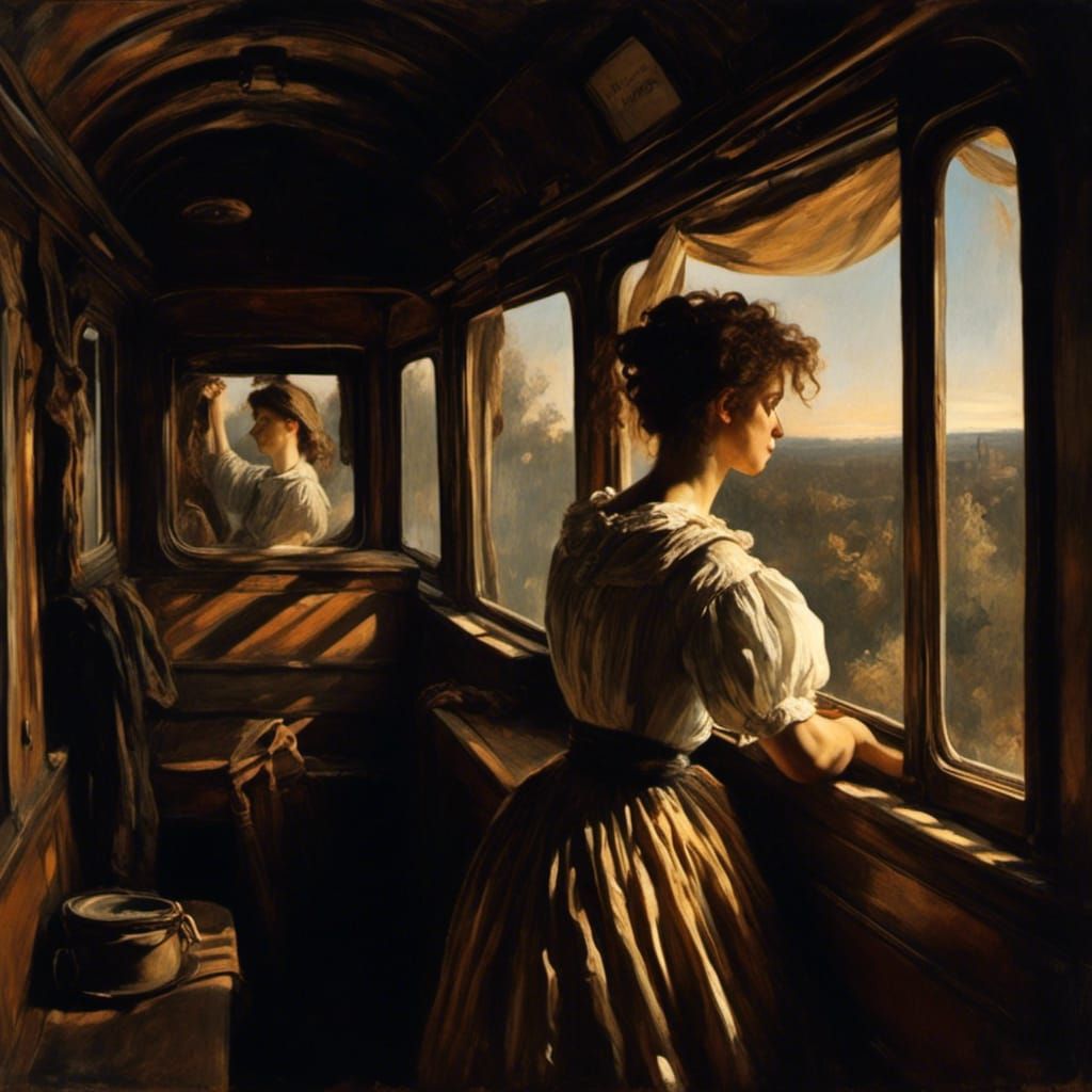 Woman on Train in Chiaroscuro Style