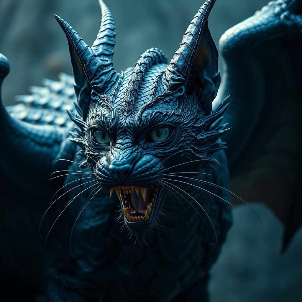 Demonic Black Cat Fusion in Digital Painting Style