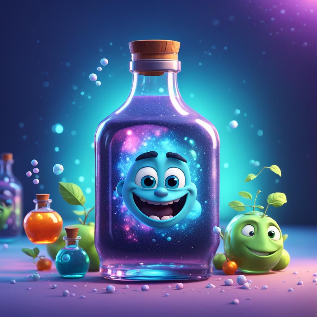 Cute Magic Potion Bottle: Pixar-Style 3D Digital Art