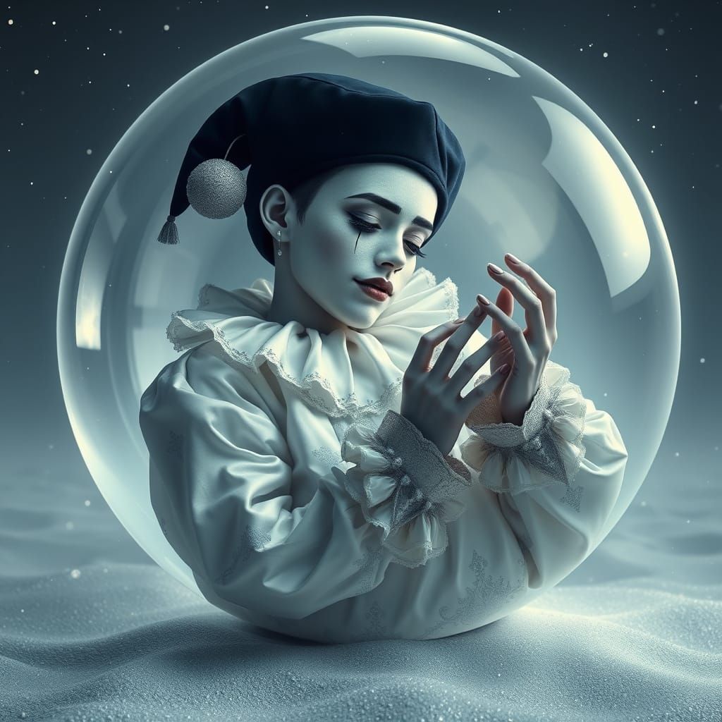 Pierrot in Serene Crystal Sphere, Lost in Quiet Contemplatio...