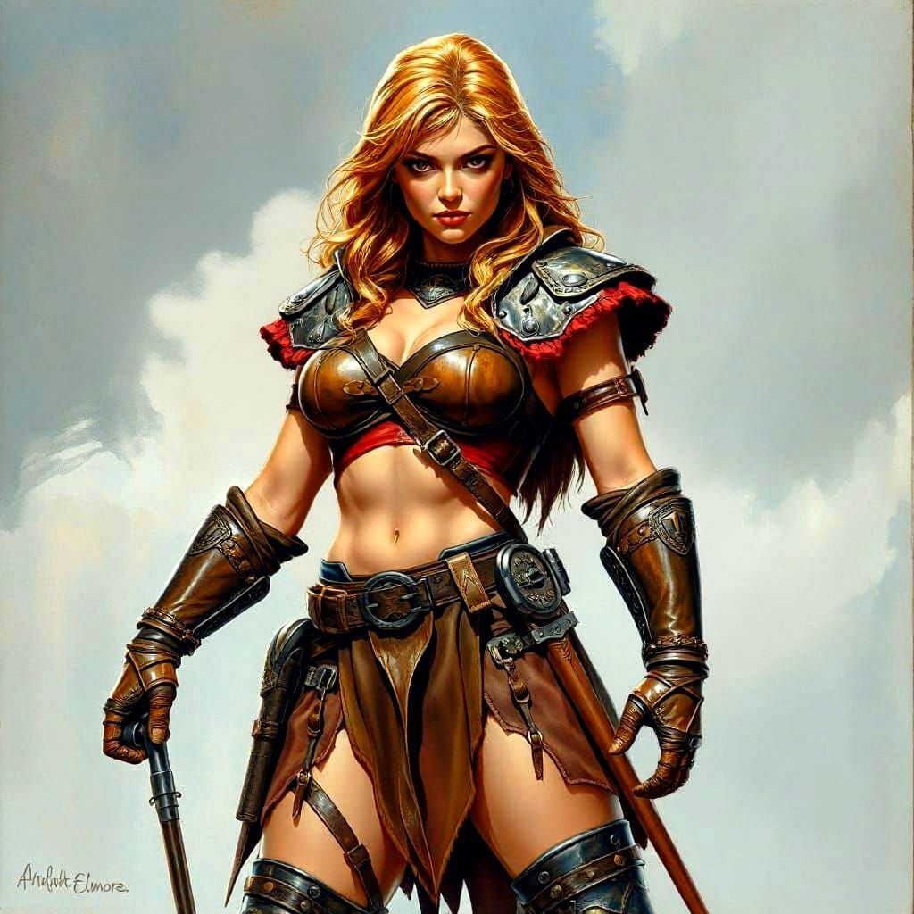 Fantasy Warrior and Mastiff, Larry Elmore Style