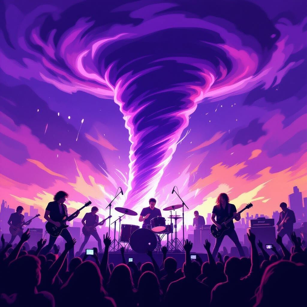 Rock Band Under Purple Tornado Funnel Cloud