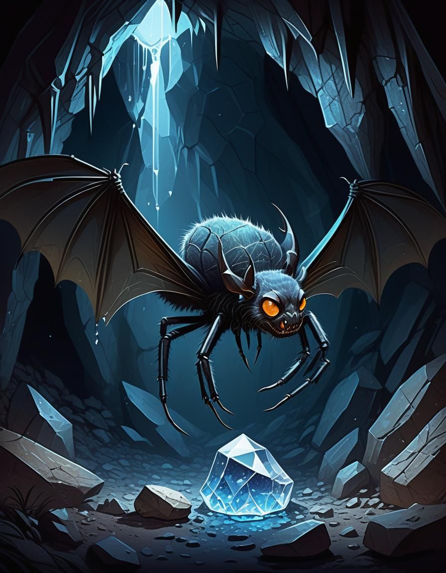 Bat-Spider Hybrid Creature in Crystal Cave