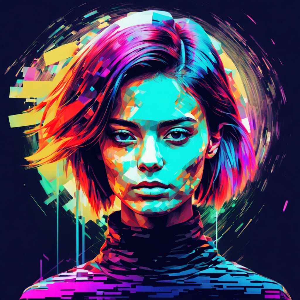Retrato de una mujer estilo glitch art