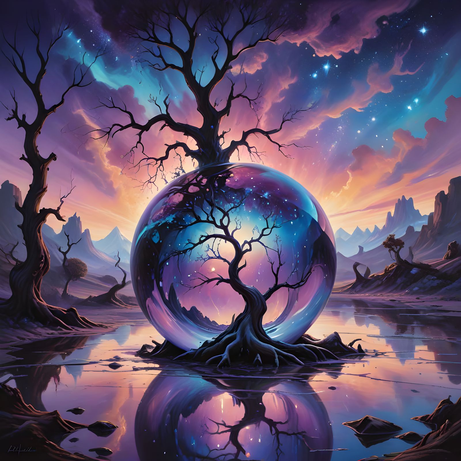 Vibrant Surreal Landscape in Oil Painting Style